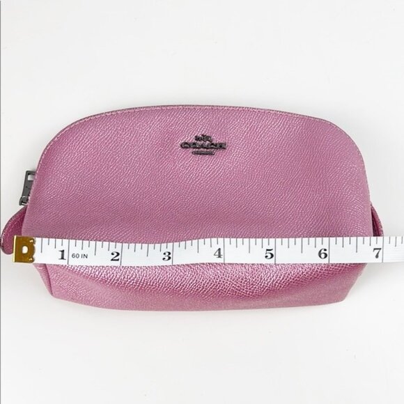 Coach Metallic Pink Pebbled Leather Zip Around Cosmetic Makeup Pouch Bag - Picture 12 of 13
